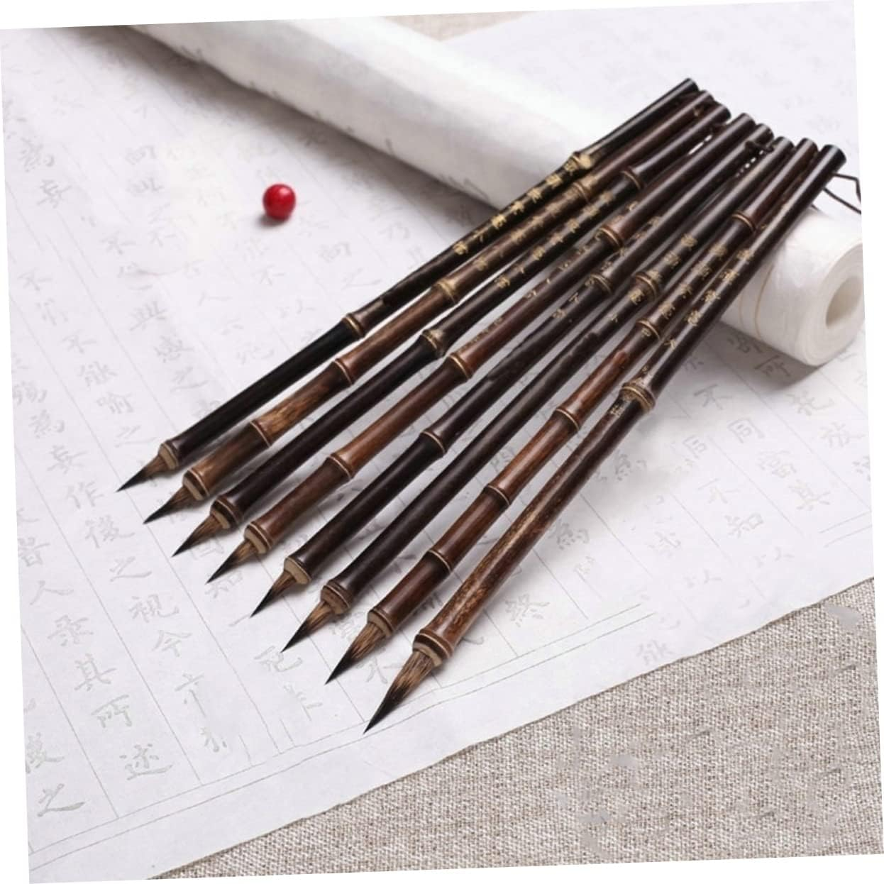 Operitacx Traditional Calligraphy Brush Pen for Beginners and Professionals Smooth Writing Purple Hair Bamboo Handle Calligraphy Art Practice