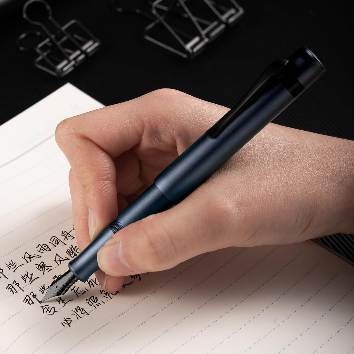 Hongdian M2 Black Forest Mini Fountain Pen, Fine Soft Nib & Sleek Shape Aluminium Short Pocket Travel Pen (Midnight Blue) image number 2