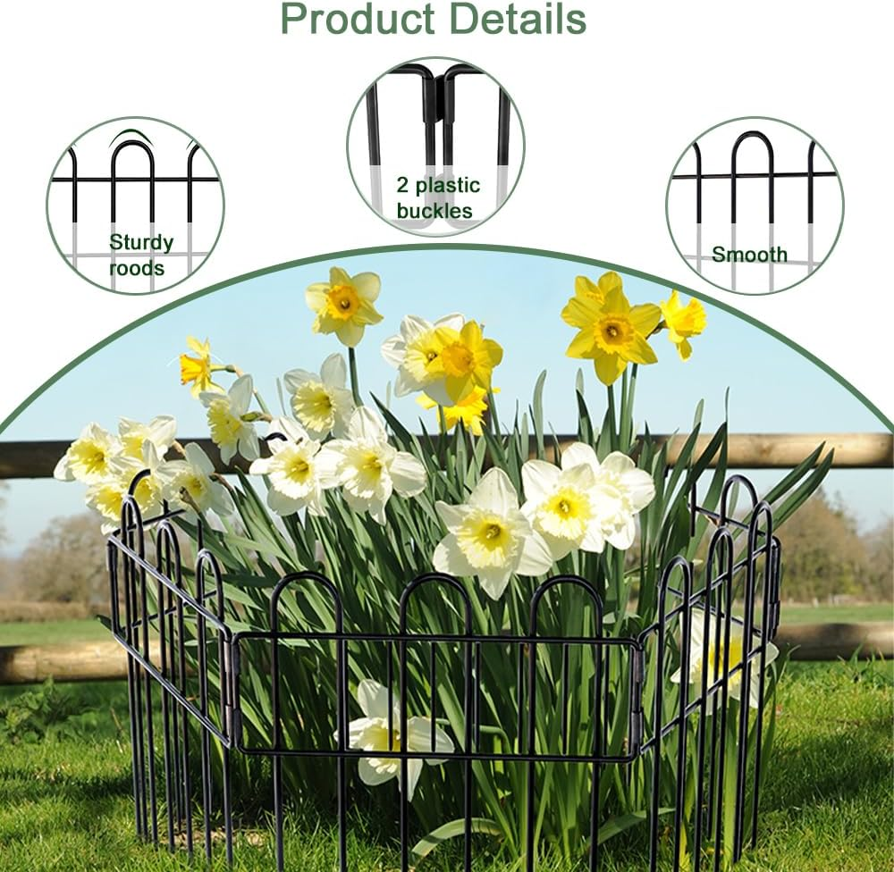 TOMVAES Garden Animal Barrier Fence,10 Pack Decorative Garden Fence, Rustproof Metal Wire Garden Border Fence, Dog Rabbits Ground Stakes Fence for Garden Patio, 30.5X42.5Cm image number 2
