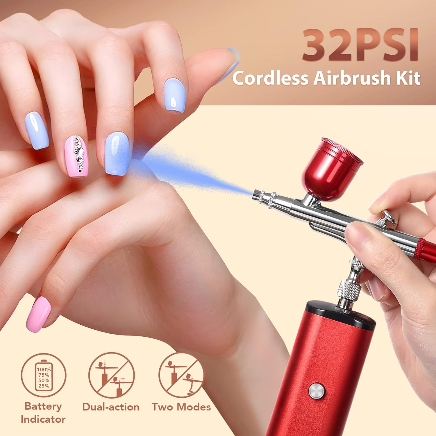 Airbrush Kit with Compressor, 32PSI Handheld Mini Air Brush Gun Set, Portable High Pressure Air Brushes for Painting, Tattoo, Nail Art, Mode, Makeup, Cake, Barber image number 2