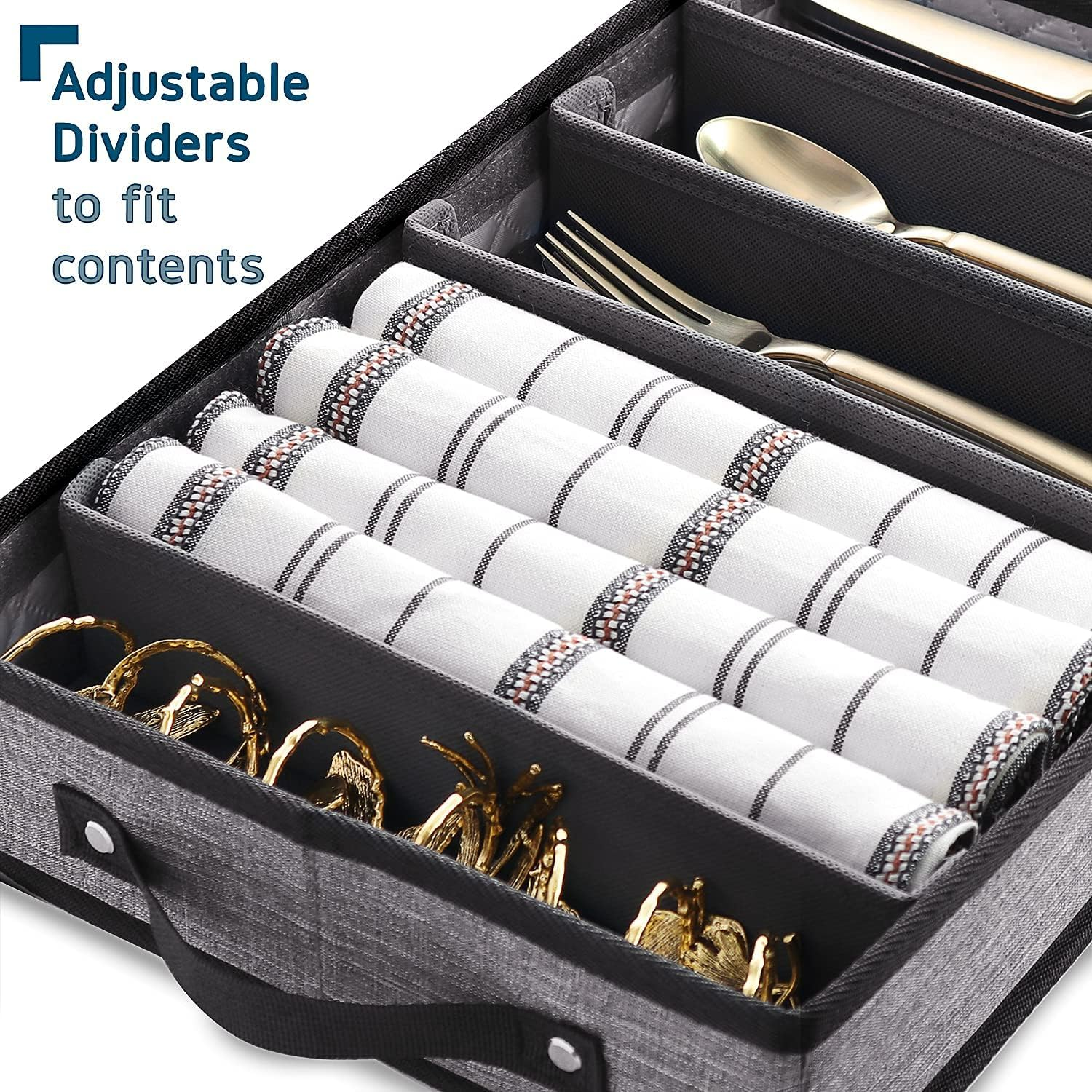 Flatware & Utensil Storage - Durable Silverware Storage Box with Padded Dividers, 5 Compartment Flatware Storage Case, Silverware Case with Handles and Removable Lid - Protects and Organizes Cutlery image number 2