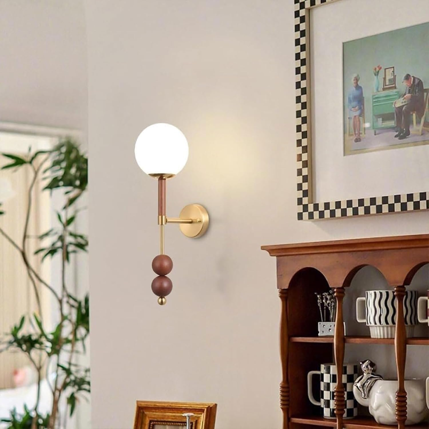 Modern Globe Wall Lamp Brushed Brass Wall Lamps with White Globe Glass Shade Wall Lighting Fixture for Restaurant Wall Lighting image number 2