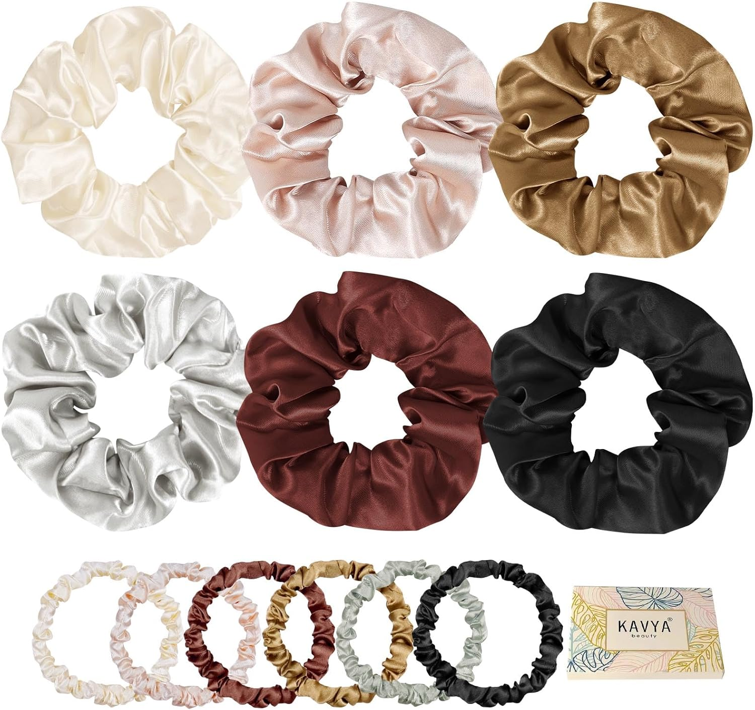 Kavya Hair Scrunchies Silk, Braid Bobbles Women'S Elastic Satin Scrunchie Soft Hair Ties Silk Scrunchie Hair Bobbles Women for Thick or Thin Hair Hair Accessories 12 Pieces
