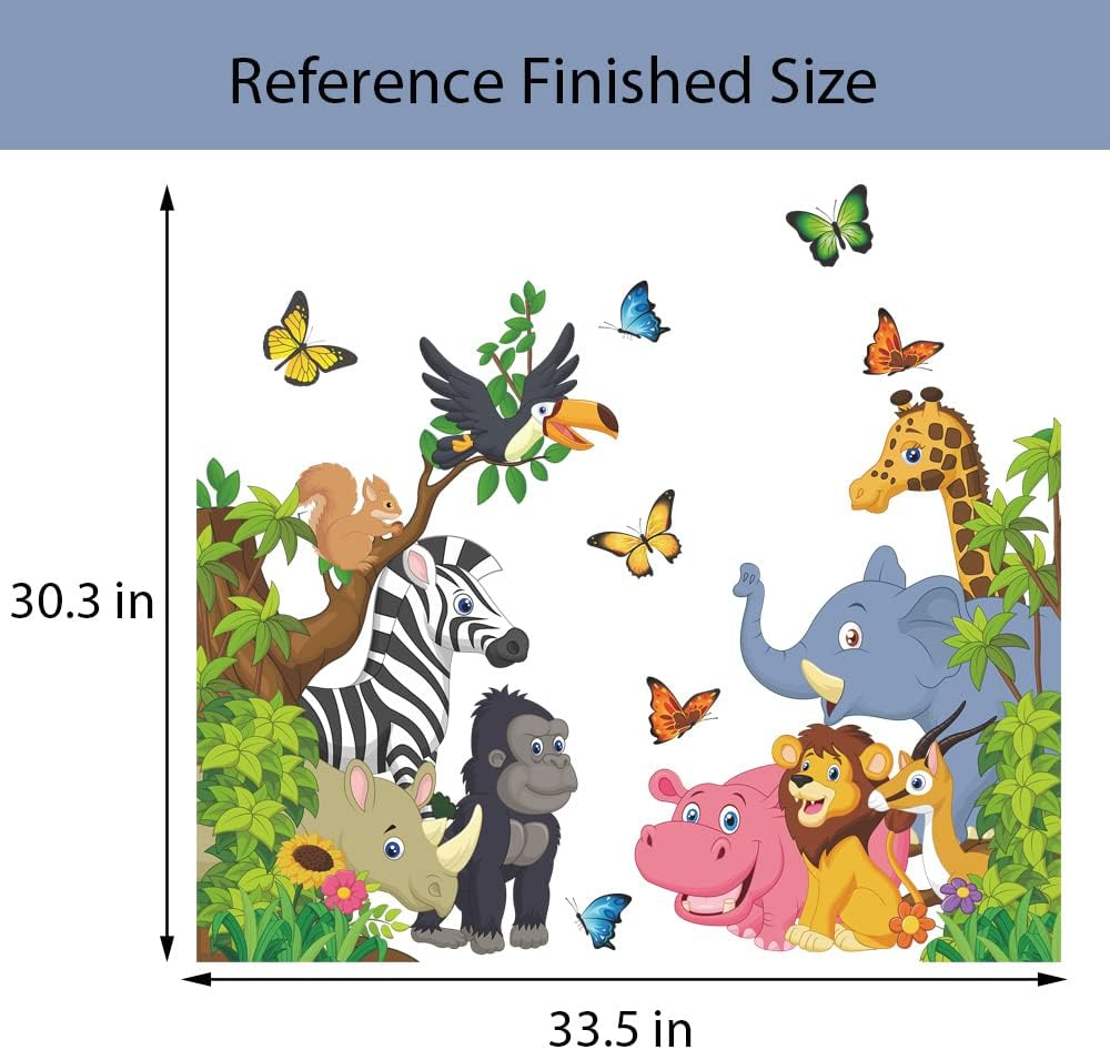 Supzone Cartoon Animal Wall Decal Jungle Animals Wall Stickers Elephant Lion Zebra Butterfly Wall Decor for Kids Baby DIY Vinyl Mural Art for Nursery Bedroom Living Room Playroom image number 5