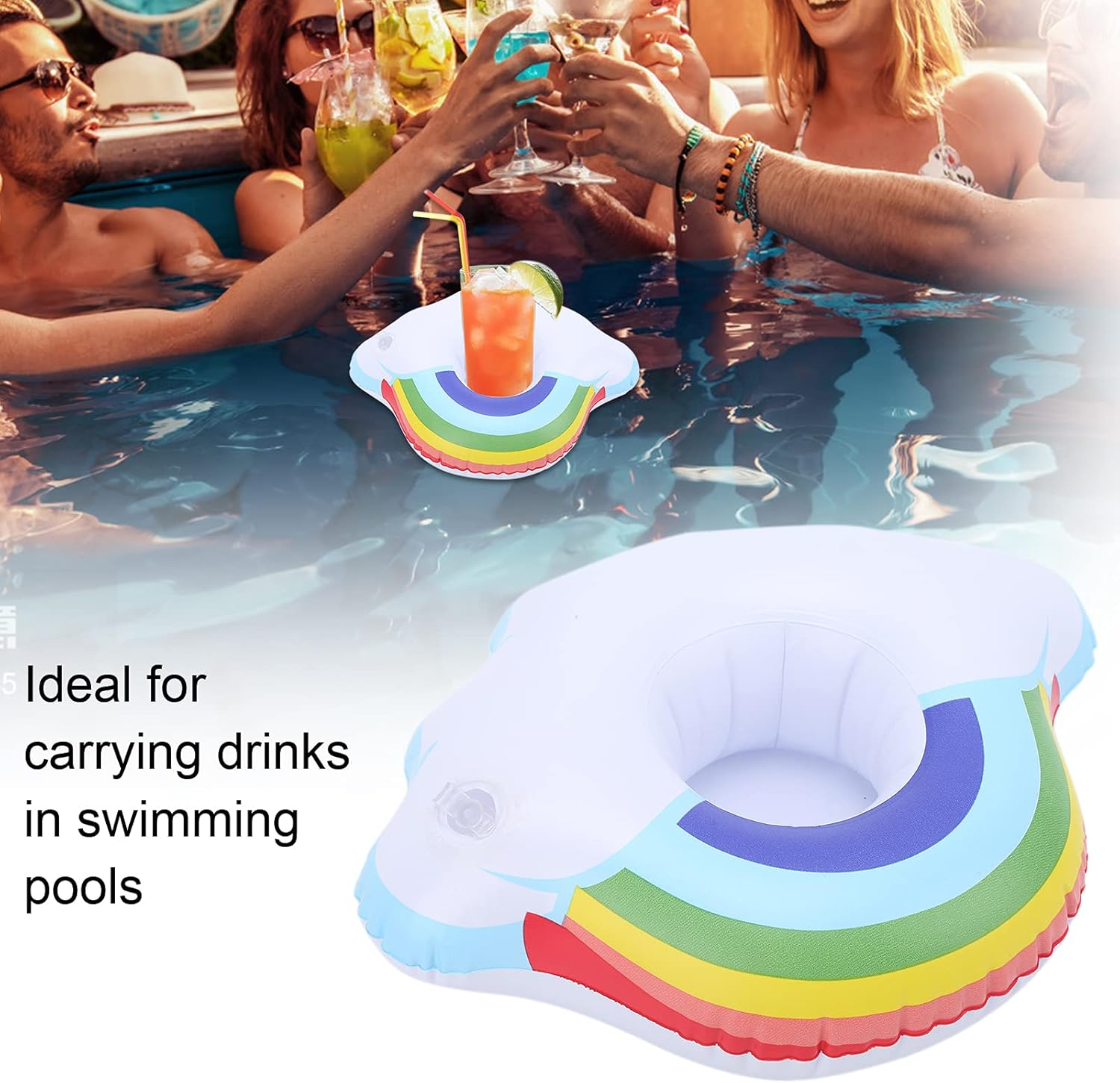 Inflatable Drink Holder, Cloud and Rinbow Inflatable Cup Holders Super Stable Portable for Hot Tubs for Pool Party image number 4