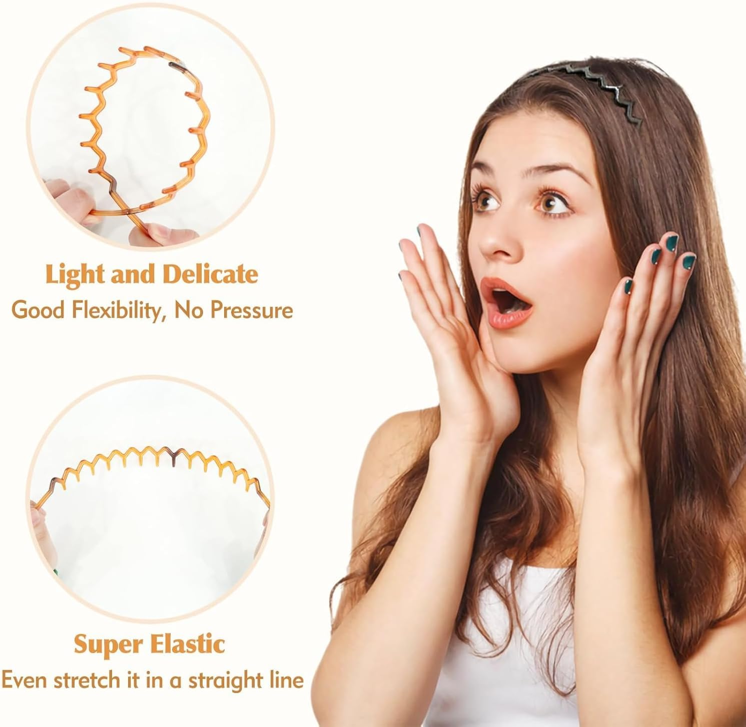 ZEBAN Set of 2 Zig Zag Black Plastic Sharks Tooth Hair for Women Men, Shark Tooth Headband & Hair Band 1 Black + 1 Brown