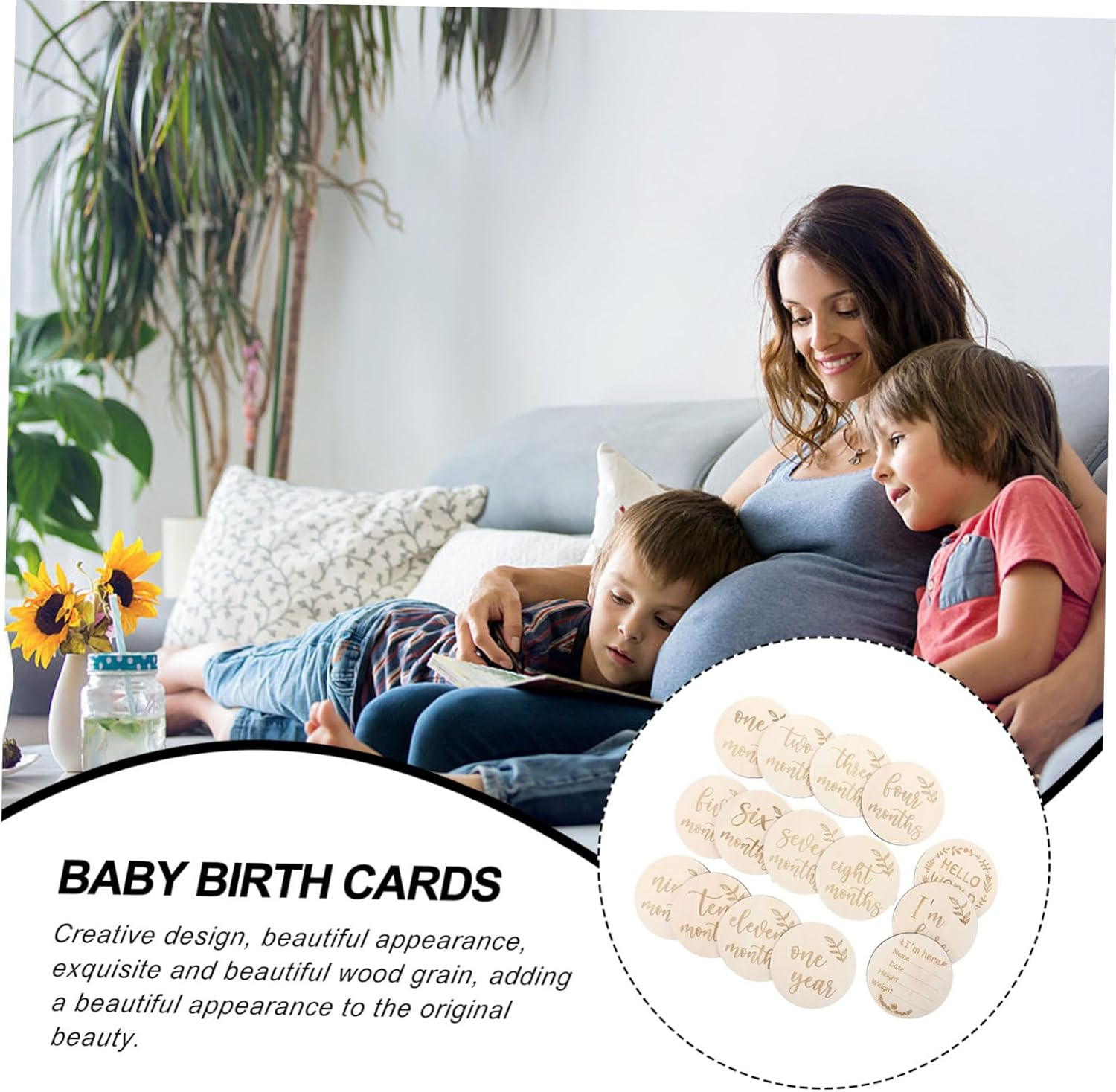 ERINGOGO Monthly Milestone Cards Wooden Growth Photo Props Newborn Congratulations Cards image number 2