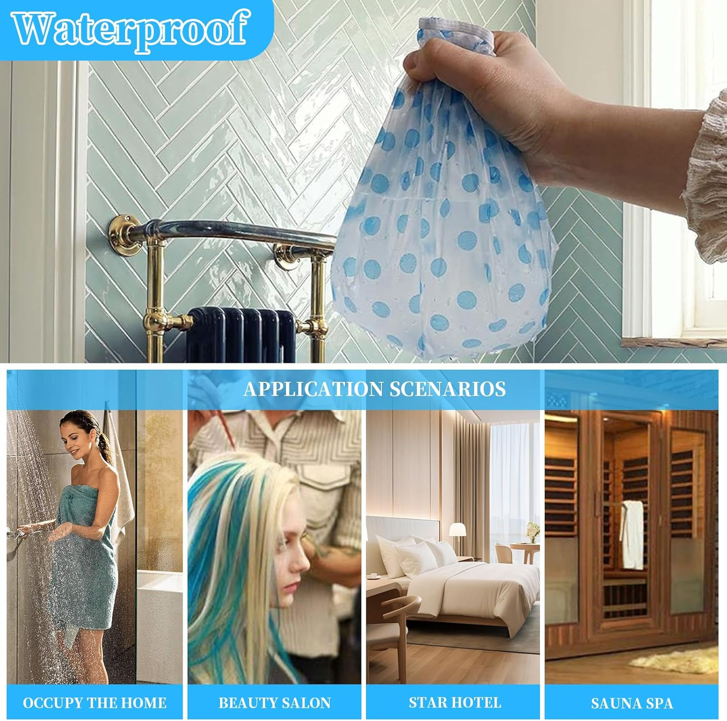 12 Pieces Thickened Shower Caps Combo Pack Waterproof Reusable Plastic Bath Caps Beauty Salon Spa Shower Caps Lace Elastic Band Bath Hair Hat Suitable for Women Ladies Fit for Home and Travel image number 3