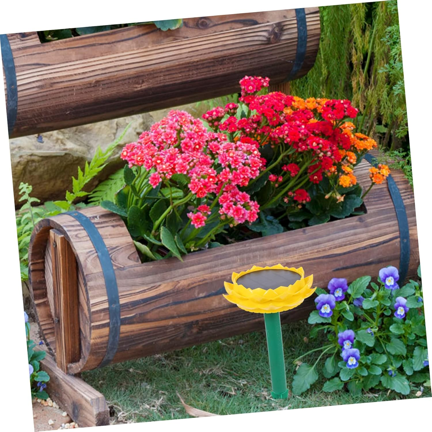 PERSELOSO Solar Powered Lotus Shaped Outdoor Speaker Music Player for Garden with Buddha Songs Lightweight and Easy Operation Yellow image number 6