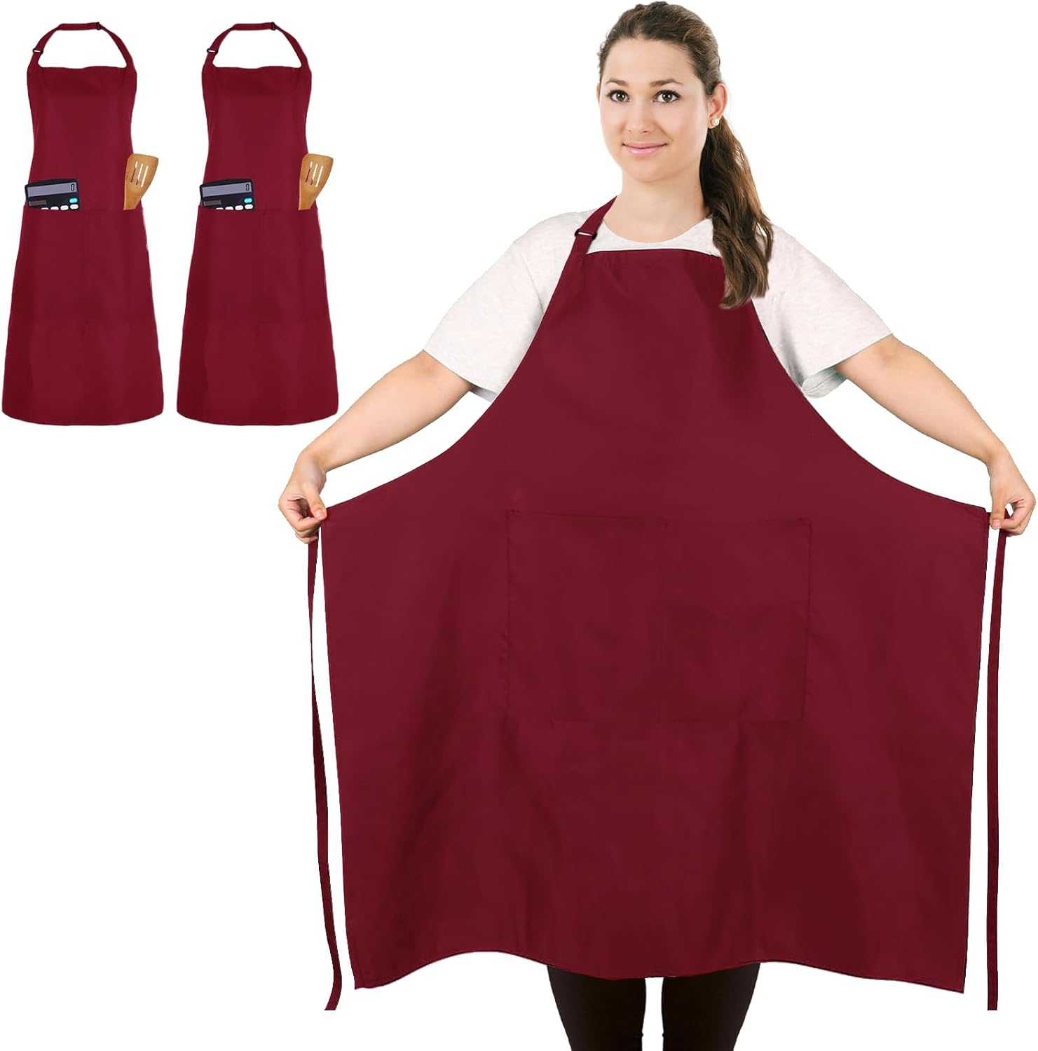 2 Pcs plus Size Chef Apron, Unisex Apron with 2 Pockets for Cooking, Grilling, BBQ, Work, Professional Apron for Waiter Artist Hairdresser (Large Size)