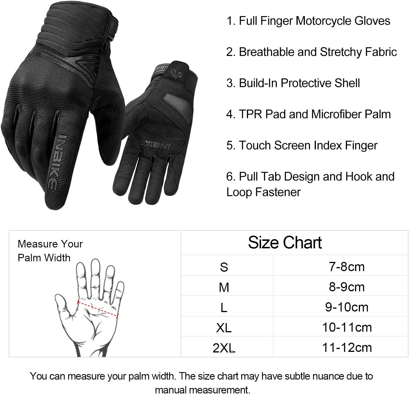 INBIKE Breathable Mesh Motorcycle Gloves Touchscreen with TPR Palm Pad Hard Knuckle image number 4