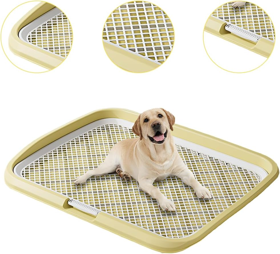 TOMVAES Small Puppy Dog Toilet, Dog Potty Train Pad Puppy with Protection Wall Mesh Grids Dog Toilet Dog Toilet, Reusable, Easy to Clean（Light Yellow） (Light Yellow, Extra Large)