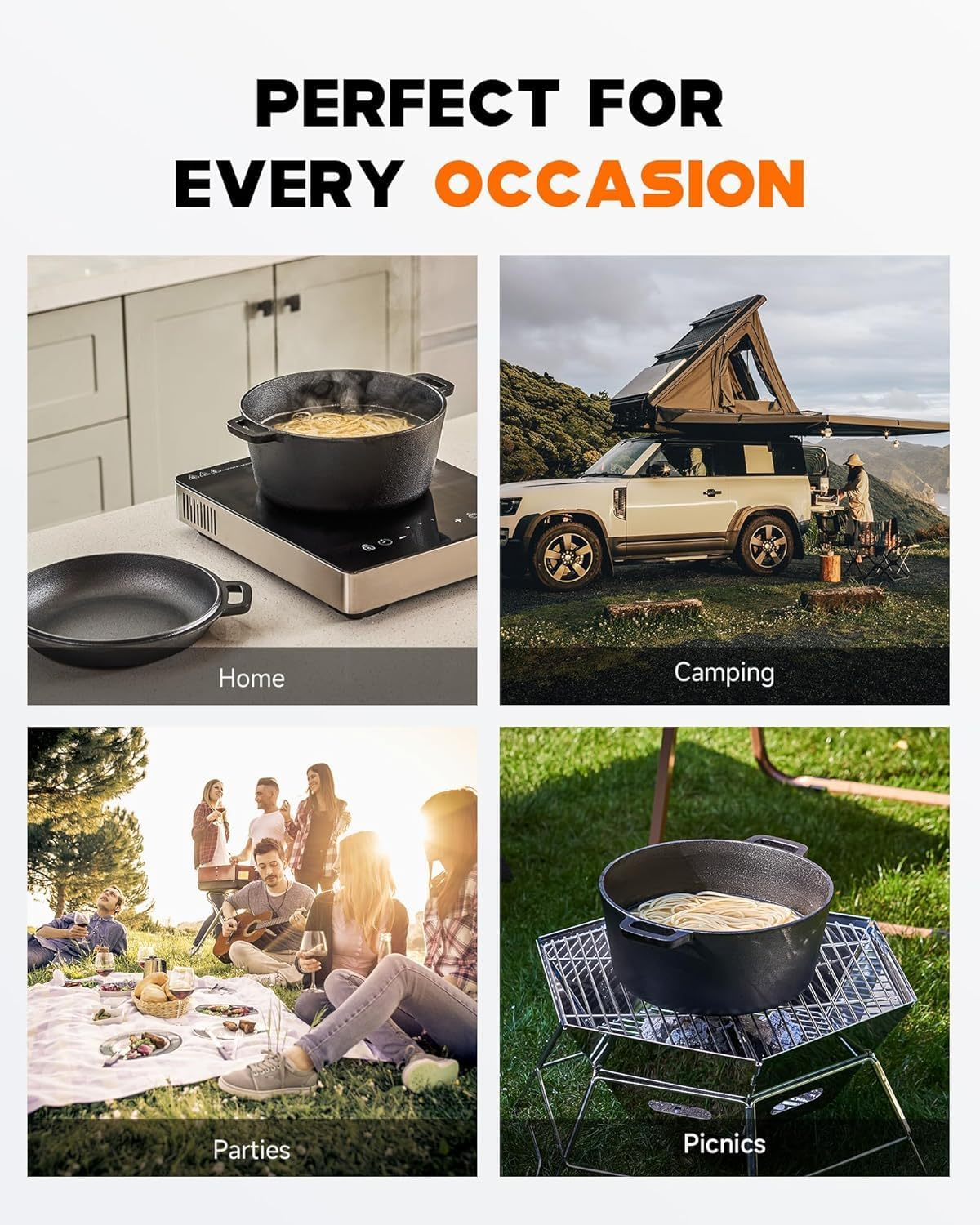 2-In-1 Pre-Seasoned Cast Iron Dutch Oven with Lid, 4.8 Qt Pot & 10.5 in Skillet Cookware Set with Handles & Lid Lifter, Deep Pot for Baking Stewing Roasting, Indoor & Outdoor Use image number 3