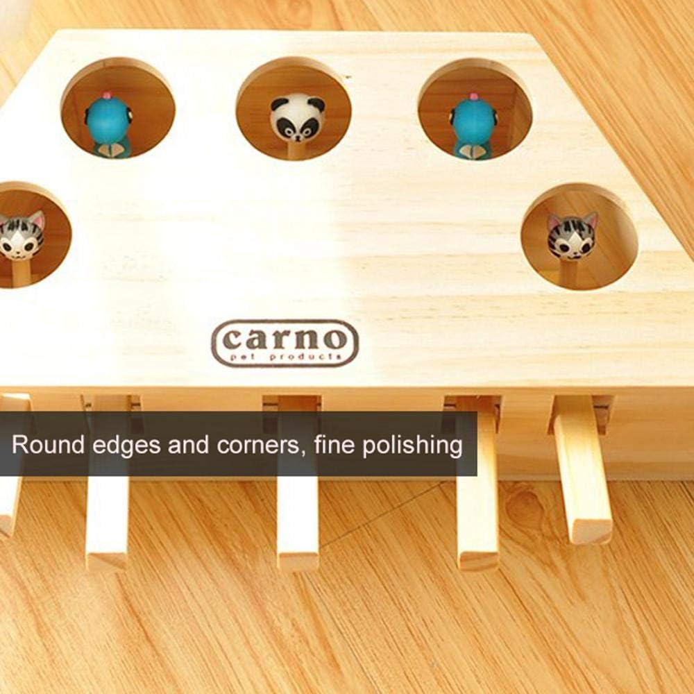 Cat Toys Interactive Mouse Whack a Mole Mouse Solid Wooden Puzzle Box Cat Exercise Toy with Cute Cartoon Toys for Cat Kitten Hunting Playing Scratching Bite (5 Holes) image number 4