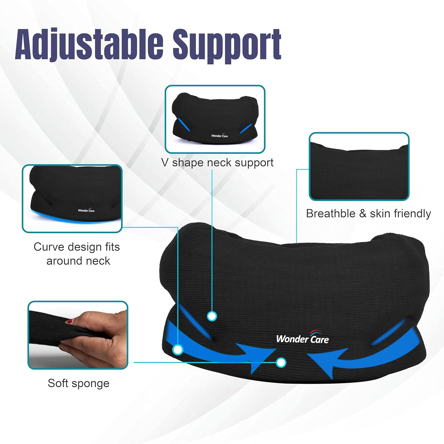 Wonder Care Neck Brace for Sleeping Cervical Collar Relief Neck Pain and Neck Support Soft Foam Wraps Keep Vertebrae Stable for Relief of Cervical Spine Pressure for Women & Men Black-Medium image number 5