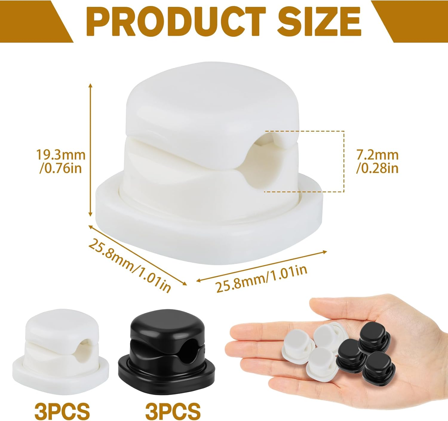 360&deg; Rotatable Cable Organiser 6Pack - ABS Spring Cord Clips, Acrylic Adhesive Cable Holder, Desk Management under Desk, Compact Tidy for Room Office Usb/Charging Wires (Black and White Combination) - Black And White Combination image number 4