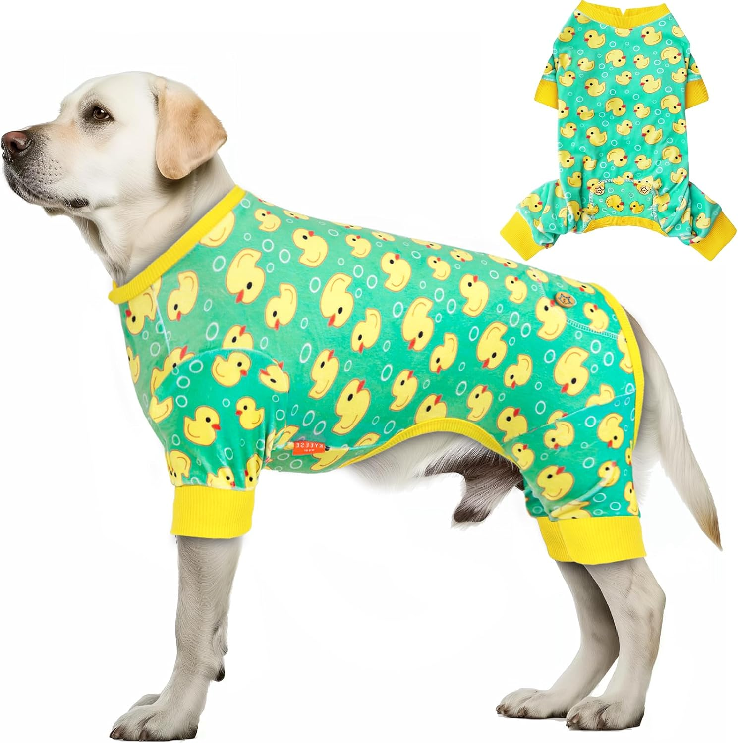 KYEESE Dog Pajamas Velvet Dog Pajamas Medium Sized Dogs Soft Dogs Clothes Pjs with Yellow Ducks Pattern Stretchy Pet Jammies Coat Comfy Pet Onesie Costume, 2X-Large image number 3