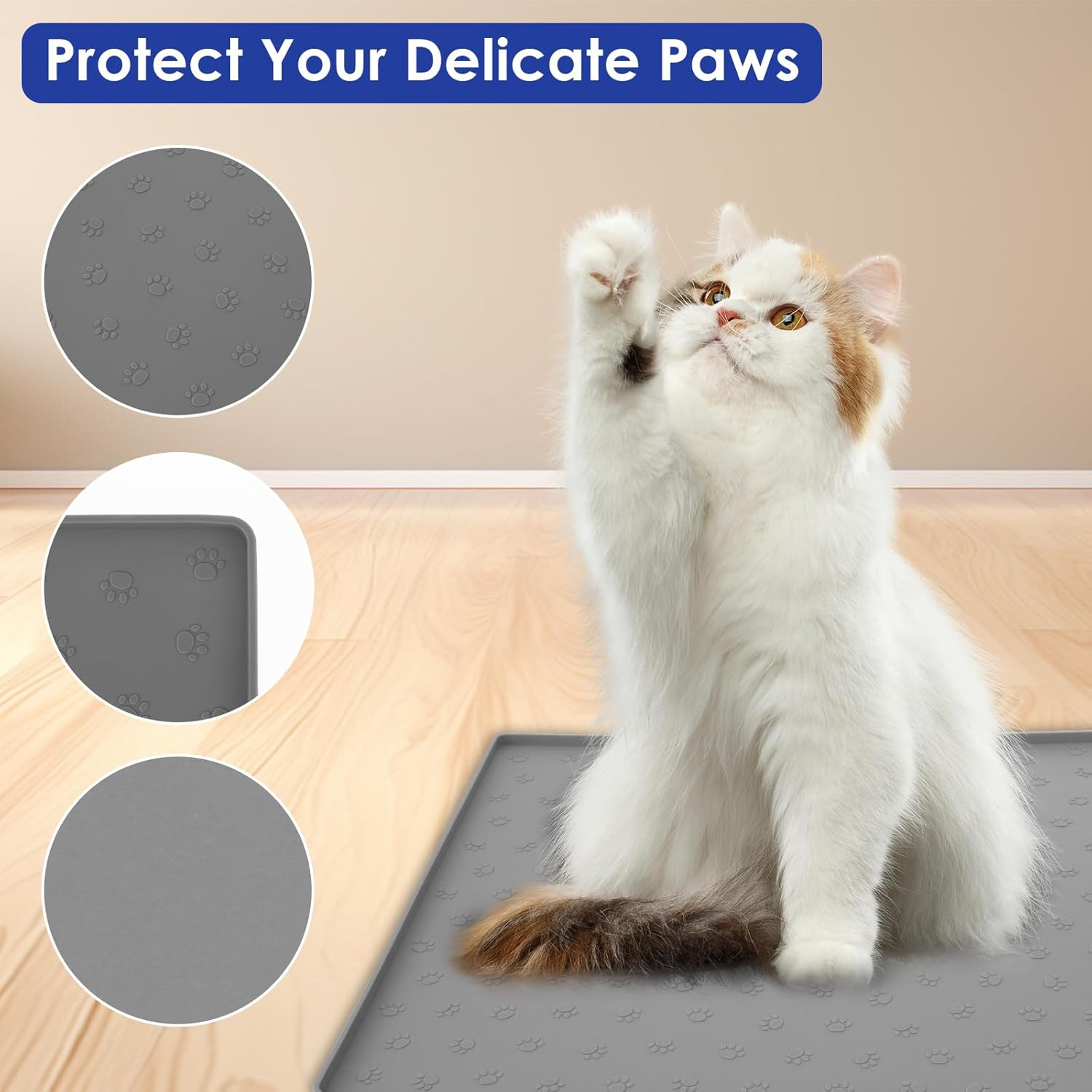 Silicone Cat Litter Mat, Waterproof Cat Litter Box Mat for Floor, Easy to Clean Litter Trapping Mat, Non-Slip Cat Litter Catcher Mat, Silicone Cat Supplies & Accessories for Indoor Cats (L) image number 4