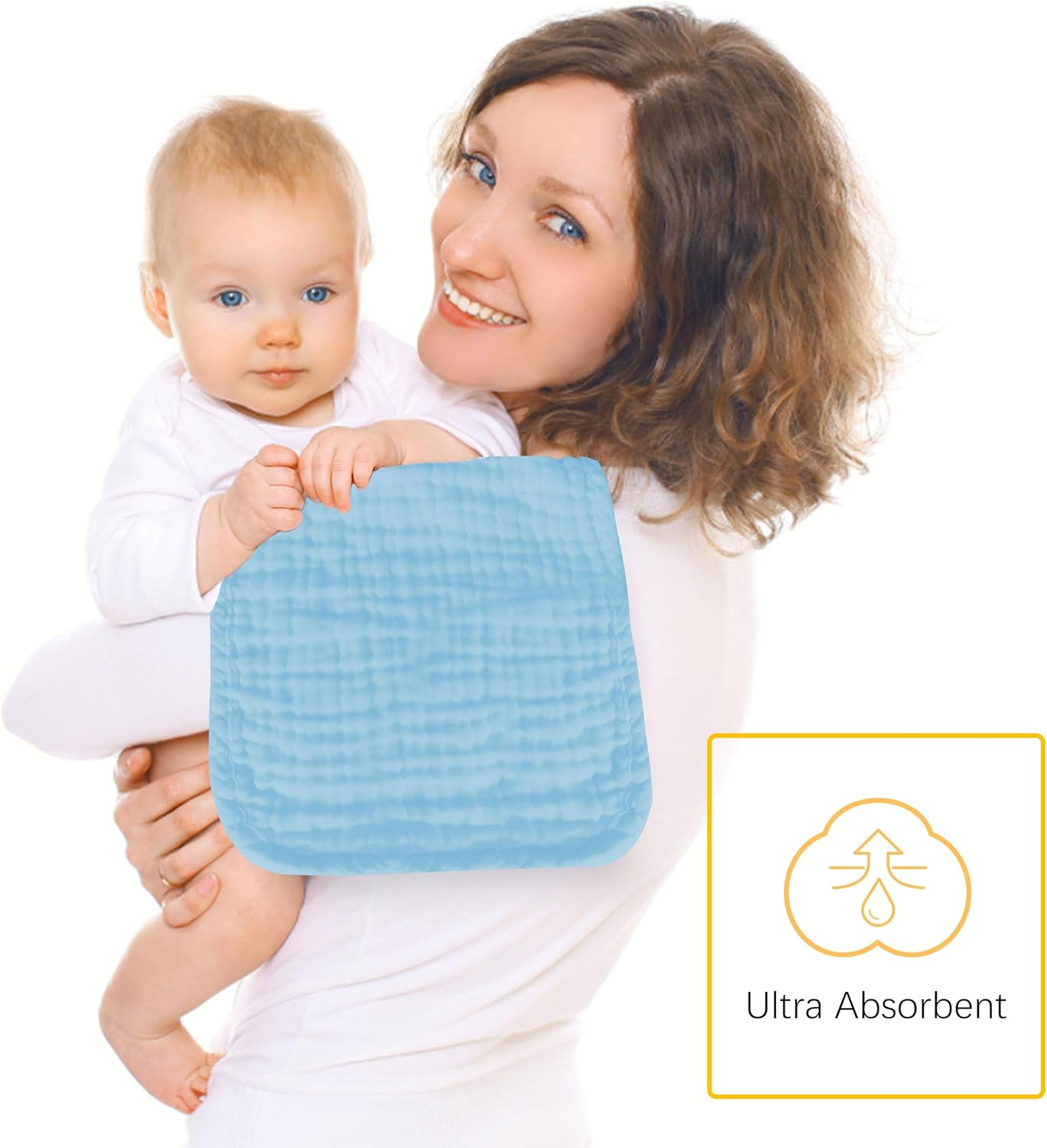 12 Pack Muslin Burp Cloths 100% Cotton Muslin Cloths Large 20''X10'' Extra Soft and Absorbent Baby Burping Cloth - Aqua