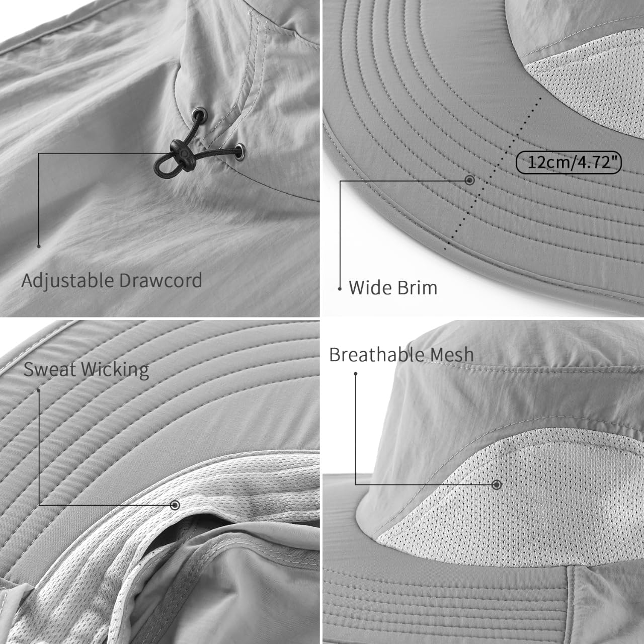 Home Prefer Outdoor UPF50+ Sun Hat Wide Brim Mesh Fishing Hat with Neck Flap - Light Gray image number 1