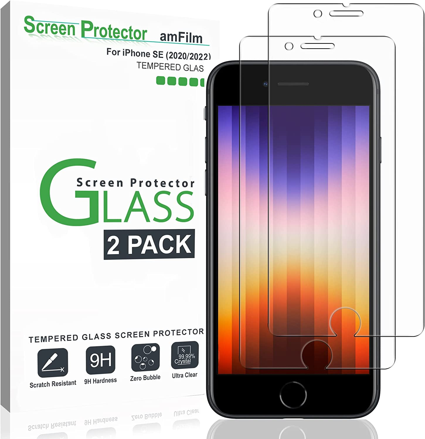 Amfilm Compatible with Iphone SE 2 (2020 2Nd)/ SE 3 (2022 3Rd) Generation Tempered Glass Screen Protector, Iphone 8, 7, 6S, 6 (2 Pack 4.7") Halo Free Glass Screen Protector image number 2