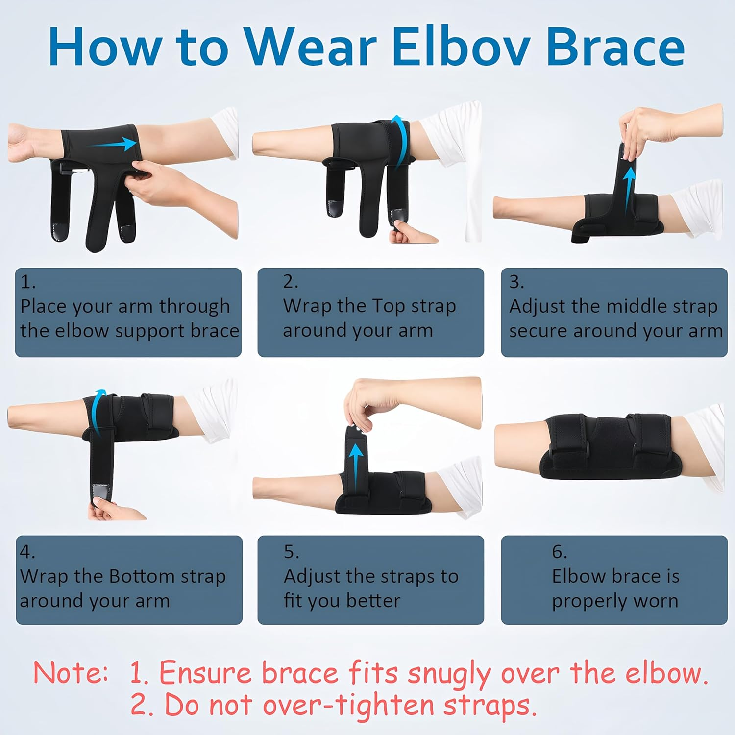 Elbow Brace with Splints, Adjustable Tennis Elbow Support Compression Sleeve Strap (Black) image number 2