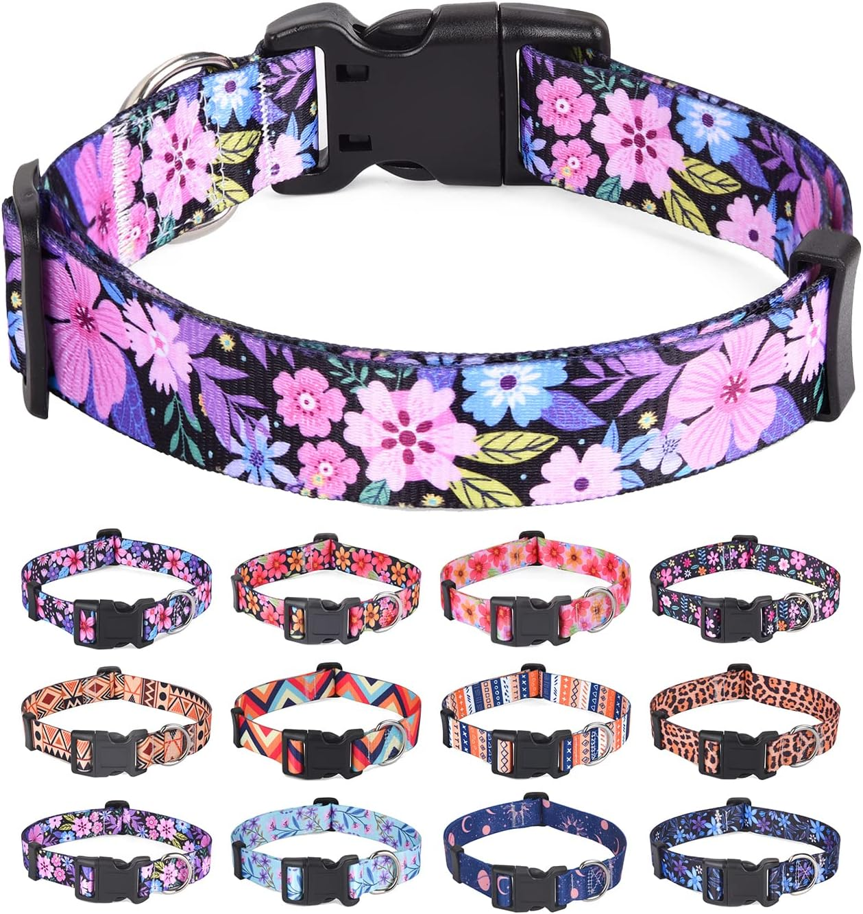 HQYDDMI Dog Collars with Floral Print, Soft Comfortable Adjustable Collars for Small Medium Large Dogs, Floral Pattern for Girl Boy Dogs(Pink Floral,L) image number 2