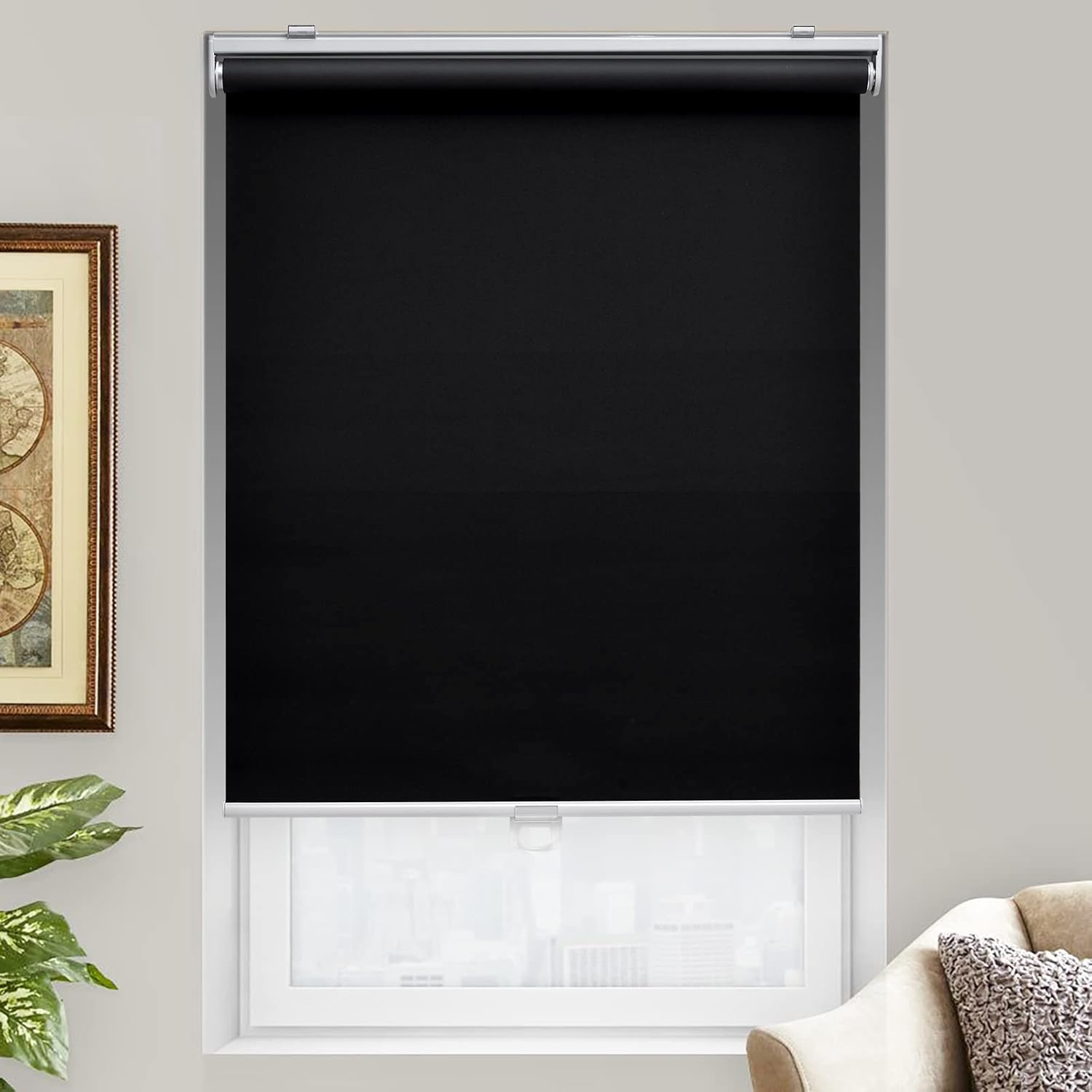 AOSKY Cordless Roller Shades Blackout Blinds for Windows Room Darkening Rolled up Shades with Spring System, UV Protection Window Shades Door Blinds for Home and Office (41" W X 72" H, Black) image number 2