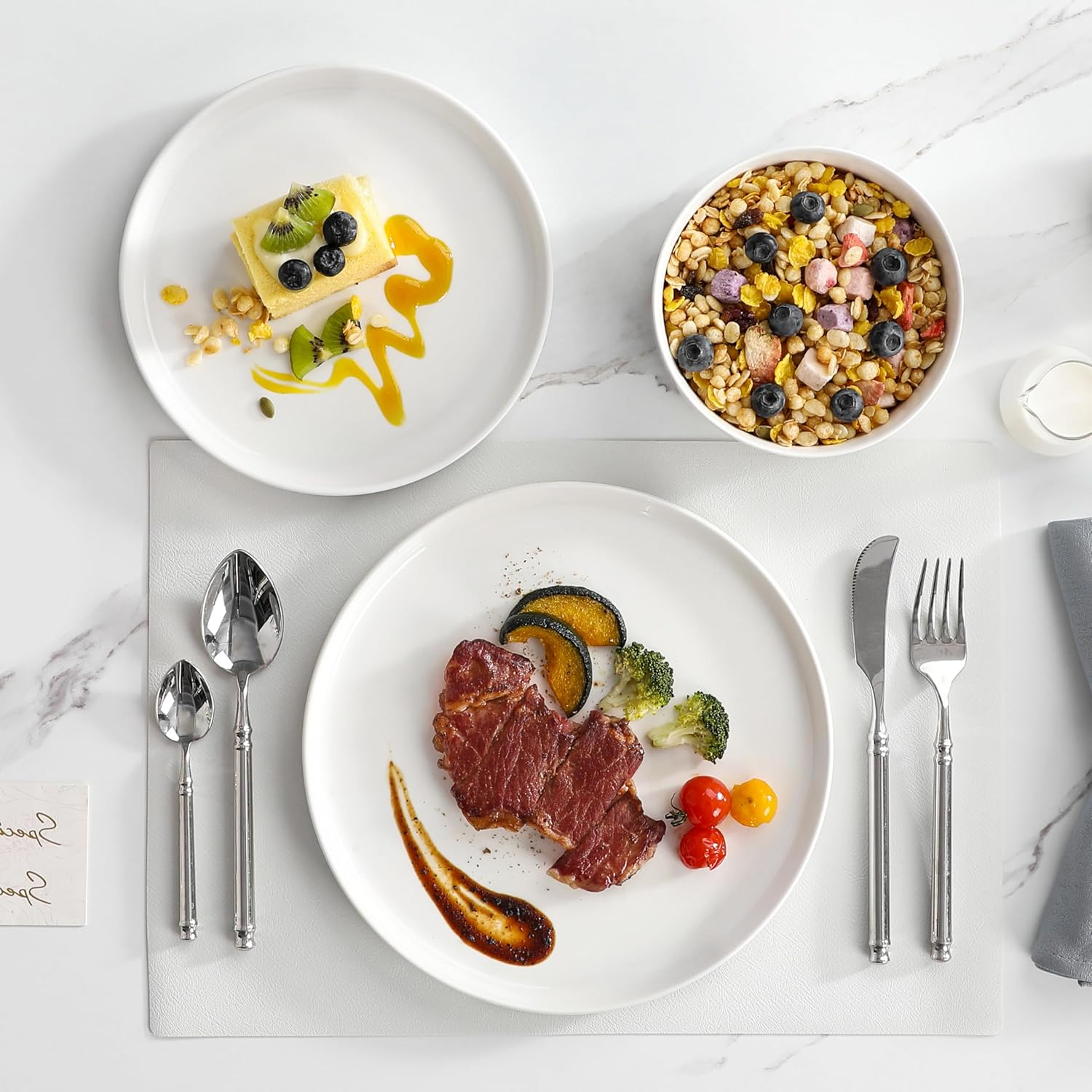 MALACASA 12 Pieces Porcelain Dinnerware Set, Modern White Dish Set for 4, Premium Serving Plates and Bowls Sets, Chip and Scratch Resistant Dishware Sets Kitchen Dishes Dining Ware Set, Series Leah image number 5