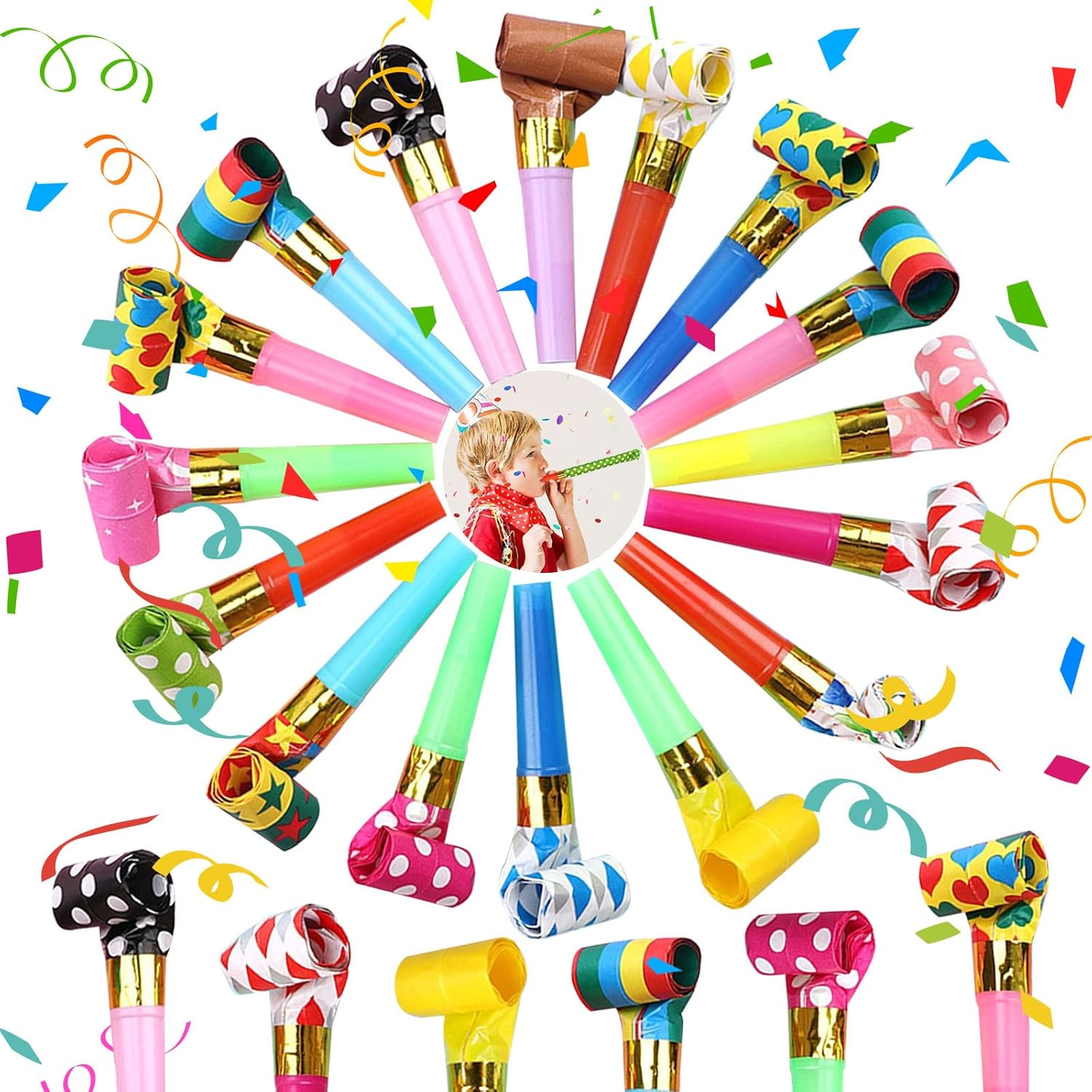 20 PCS Colourful Party Blowers Whistles, Colourful Loot Filler Noise Toy, Blowers Noisemakers, Party Noise Generator, Party Supplies for Birthday Party, Anniversary, Graduation, Wedding, Christmas image number 5