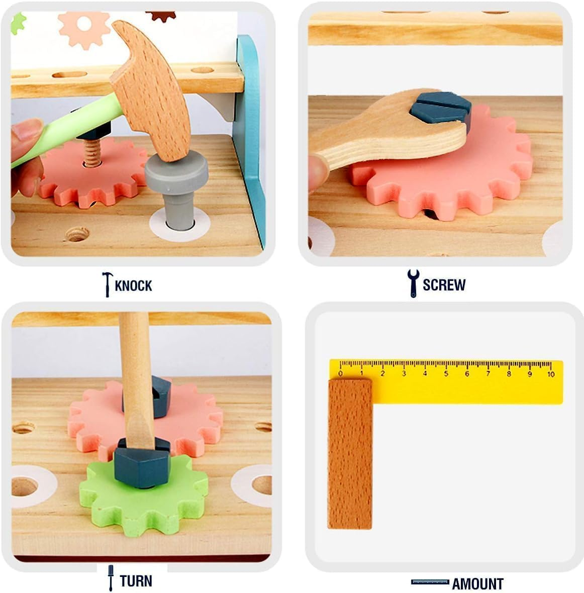 Tool Bench for Kids Toddlers, Xicen，Montessori Wooden Tool Workbench Set, Construction Workshop Pretend Play Toy 1 2 3 4 5 Years Old Boys image number 4