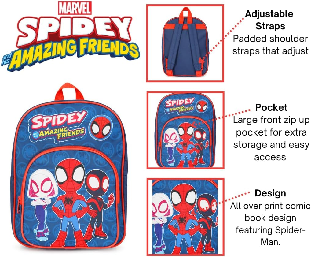Spidey and His Amazing Friends Kids Backpack Spiderman Rucksack Boys Girls School Bag, Red, One Size image number 2