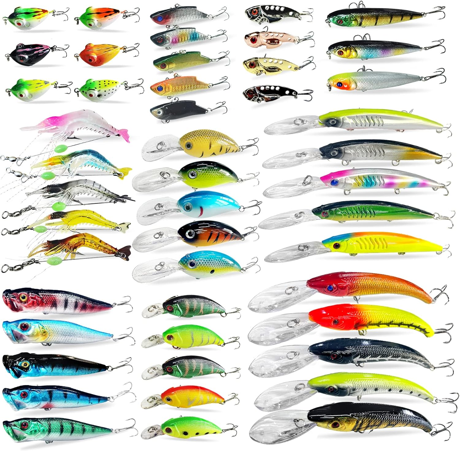 XBLACK Hard Fishing Lures Set Minnow Popper Jointed VIB Shrimp Frogs Crankbaits for Beginner Starter, XBLACK Baits, Catch Big Fish! - Colorful-48A image number 4