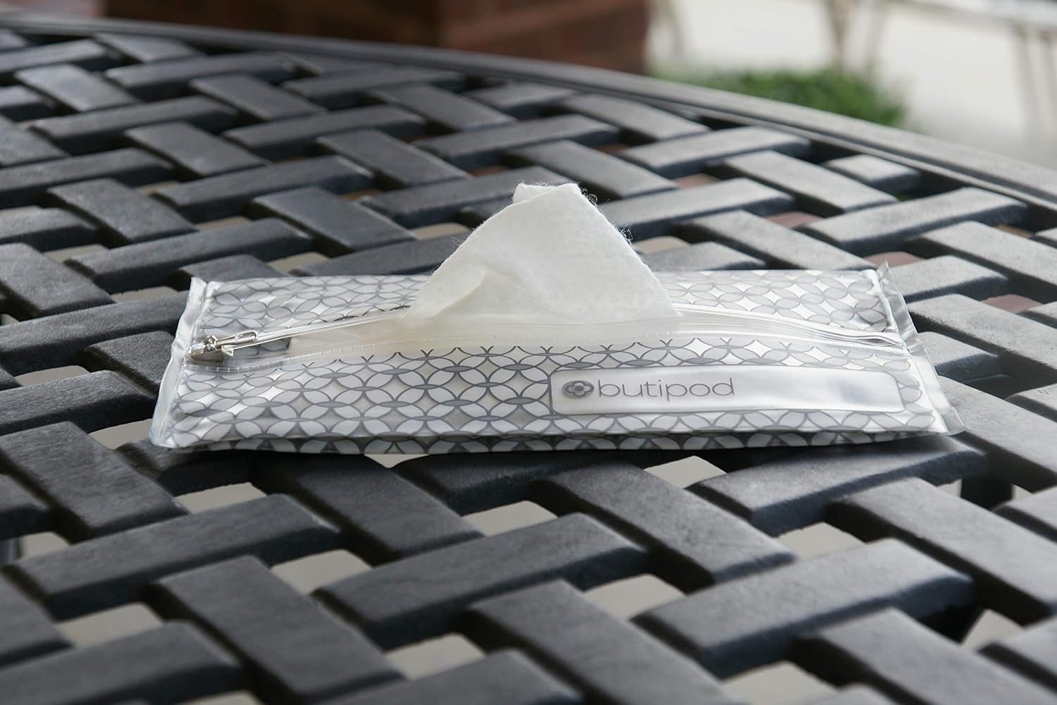 Butipods Reusable Wet Wipe Pouch Slim Case Travel Clutch Holder | Portable Diaper and Hand Bag Wipes Dispenser | Keeps Wipes Moist and Handy! | Set of 2 (Grey Keys & Tiles) image number 4