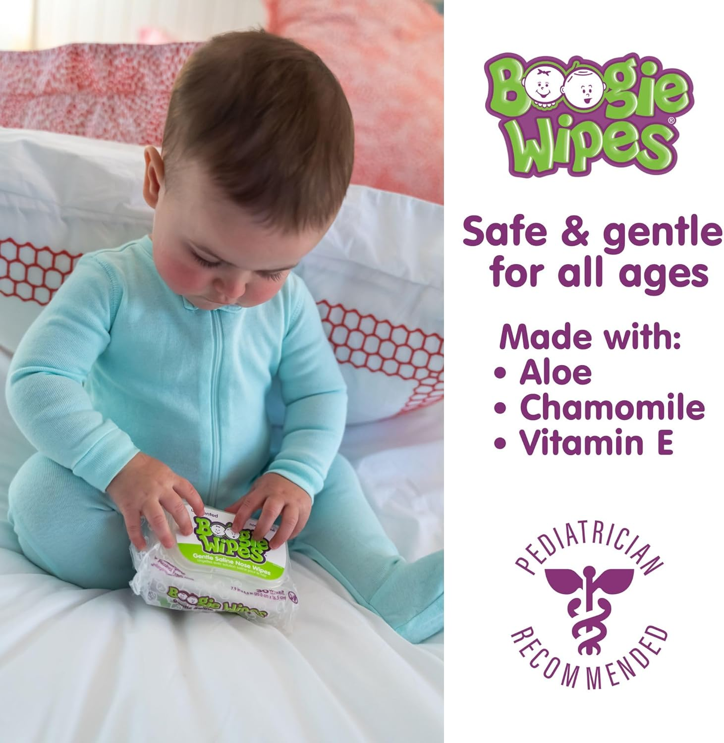 Boogie Wipes 30 Piece Gentle Saline for Stuffy Noses Simply Unscented, 3 Count image number 4