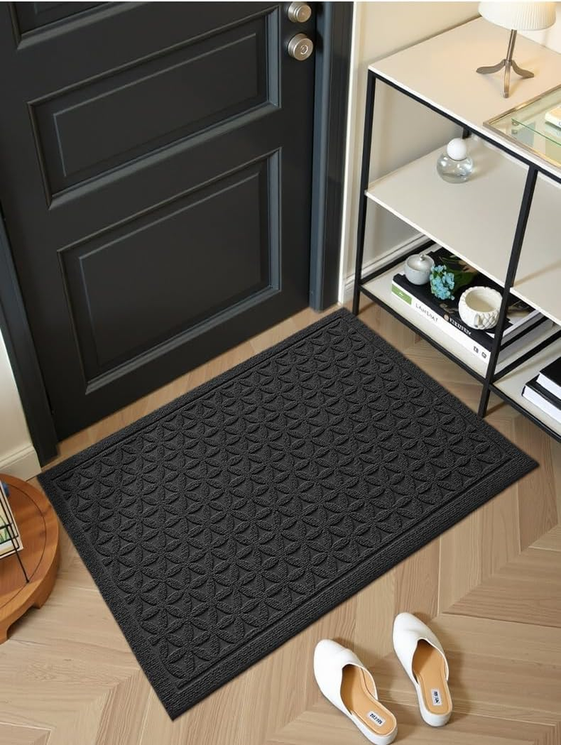 PCSWEET HOME Sturdy Front Door Mat inside Entrance, Entry Doormat Heavy Duty, Welcome Mats Non Slip for inside House Floor Entryway Back Doors Exterior Patio, 17X29, Black (Grey, 45Cm X 75Cm)