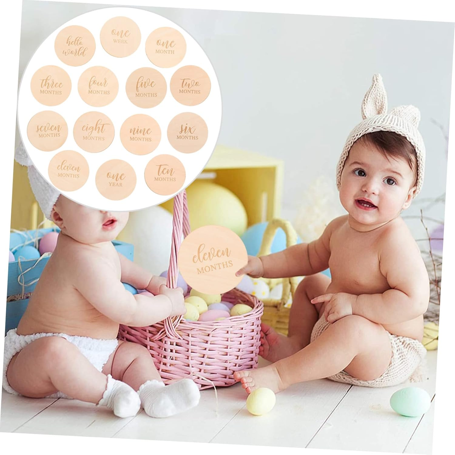 14Pcs Milestone Wood Discs Photo Props round Cards for Newborn Growth Tracking Birthday and Shower Decoration Practical Keepsake for Boys image number 3