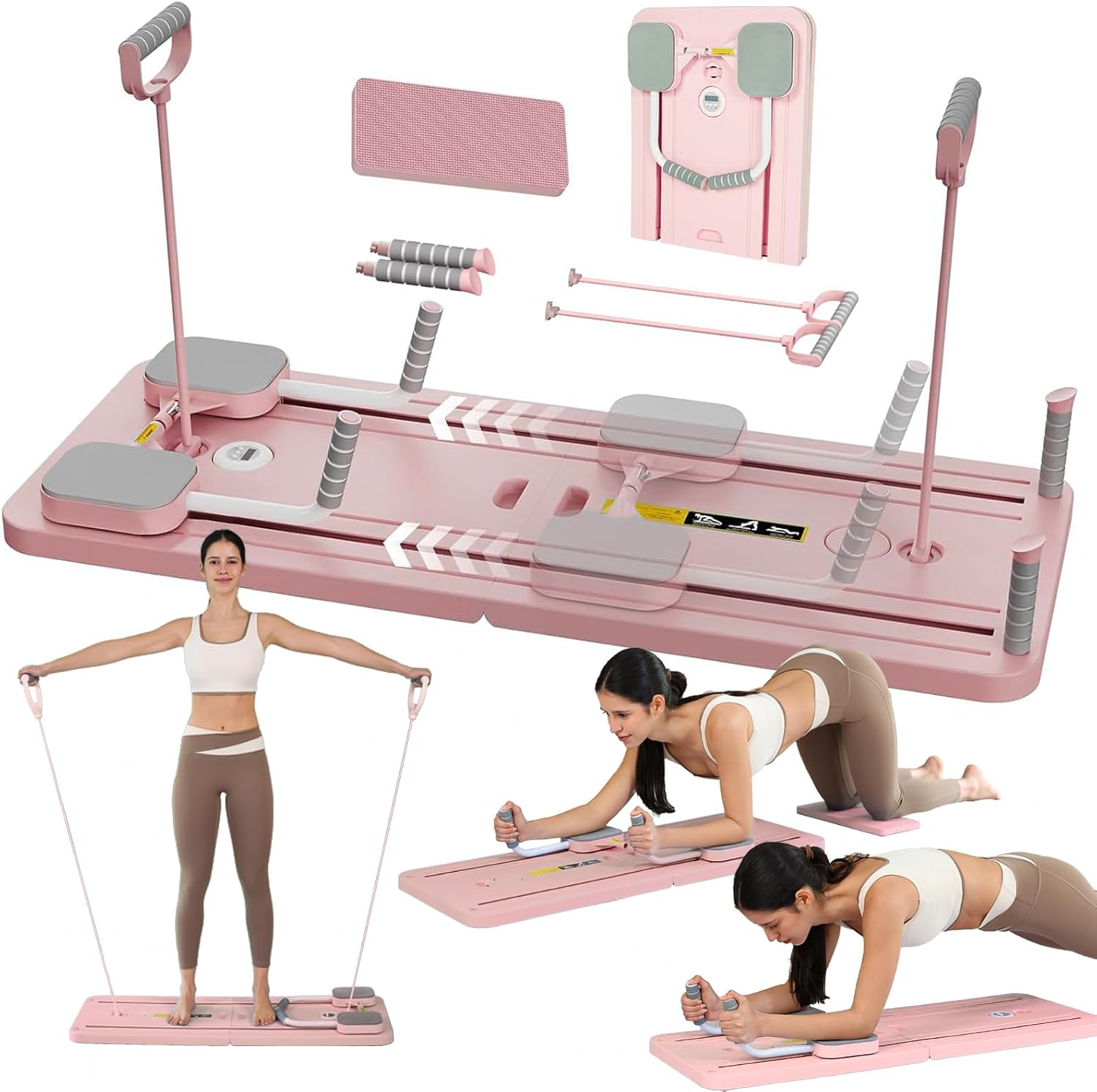 MIXBEL Pilates Reformer Pilates Machine Set Foldable Pilates Board for Home Pilates Equipment 5 in 1 Pilates Board Multifunctional Abdominal Ab Roller Wheel Workout Board Automatic Rebound