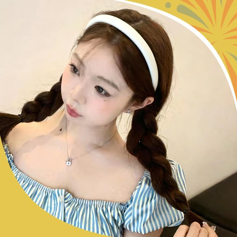 White Padded Thin Satin Hairband Headbands for Women&rsquo;S Hair Silky Satin Head Bands Headwear Headdress Non-Slip Headband Headwear 90S Hair Accessories for Women Girls