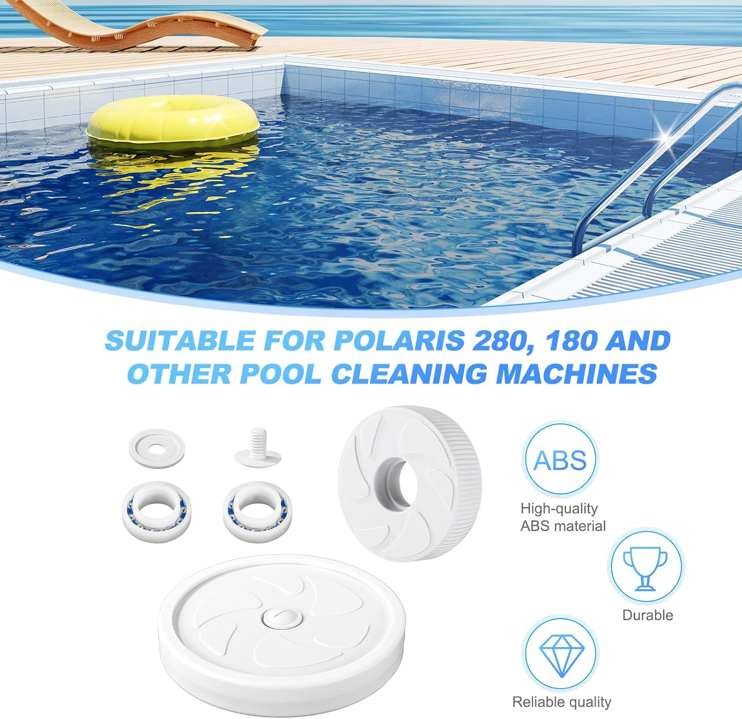 Lyreh Pool Cleaner Wheels Replacement Parts, Includes C16 Pool Cleaner Idler Wheel with Ball Bearing C60 Screw C55 and Washer C64, Large Wheel Assembly, Rebuild Kit for Polaris 180/280 image number 3