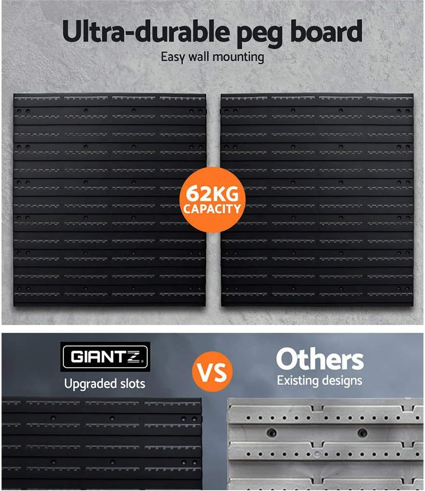 Wall Mount Tool Rack Organizer Garage Hardware with 50 Tool Holders 2 Peg Boards 2 Shelves GIANTZ