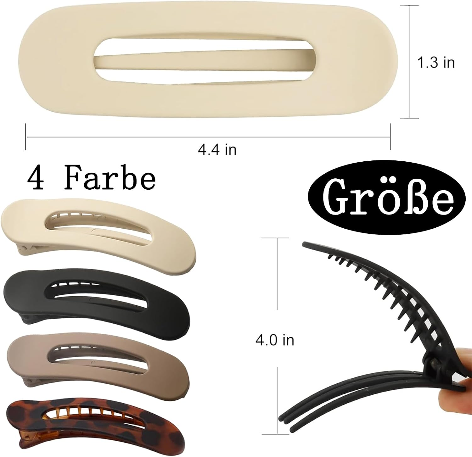 Flat Hair Clip, Pack of 4 Flat Hair Clips, Strong Hold, Non-Slip Hair Clip, Flat for Women, Thin Hair, Thick Hair for Creating Hairstyles (Black, Beige, Khaki, Amber) image number 1