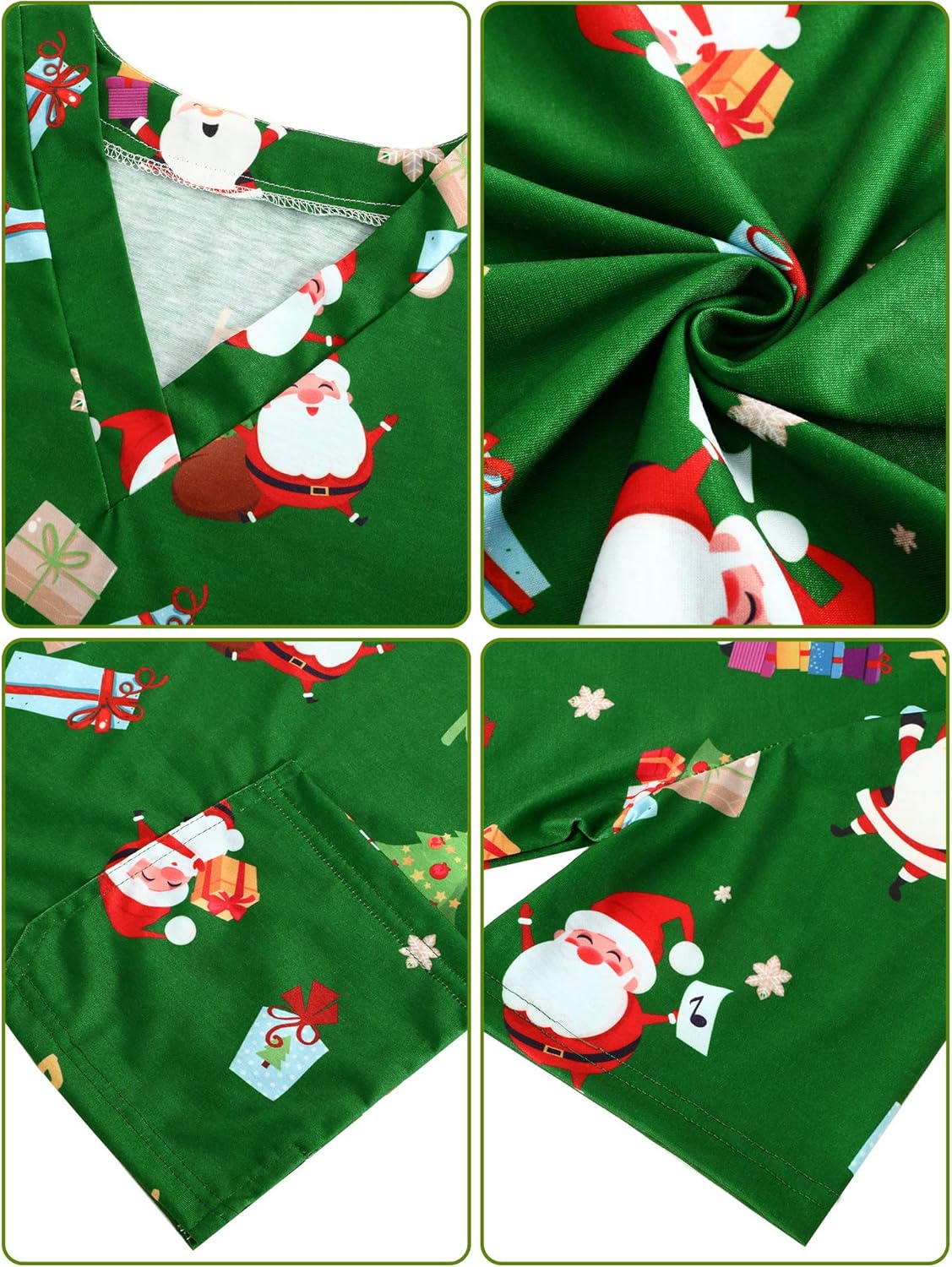 SATINIOR Women Mock Wrap Top Holiday Christmas Print Neck Shirt, Christmas Green image number 5