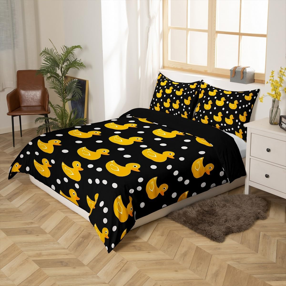 Homewish Duvet Cover Yellow Duck Bedding Set Cute Wild Animal 155 X 220 Cm Comforter Cover Cartoon Pet Duckling Country Farm Bed Set Beautiful Wildlife Rustic Farmhouse Decor image number 1
