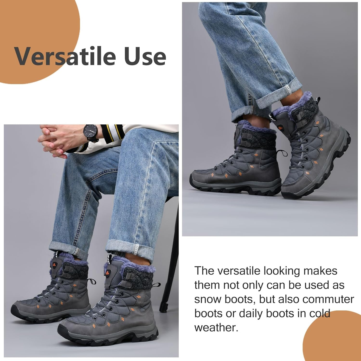 TRAILBLITZ Men'S Winter Snow Boots Water Resistant Non Slip Warm Outdoor Lightweight Comfortable Durable 7.1 in Height Hiking Shoes, Grey, 11.5 image number 4