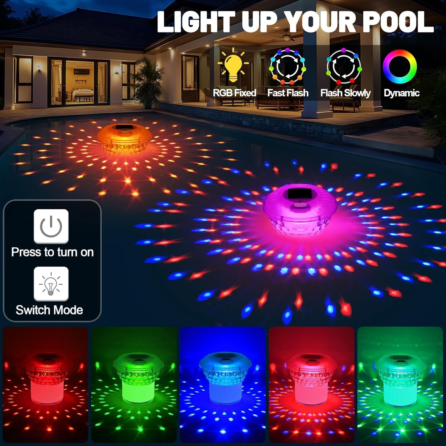 2025 Upgrade Solar Pool Chlorine Floater with Colorful Light Show, Easy Opening, Buttons Control Floating Chlorines Dispenser for Pool, Adjustable Flow Chlorines Floaters, Hot Tub Chlorines Floaters image number 3