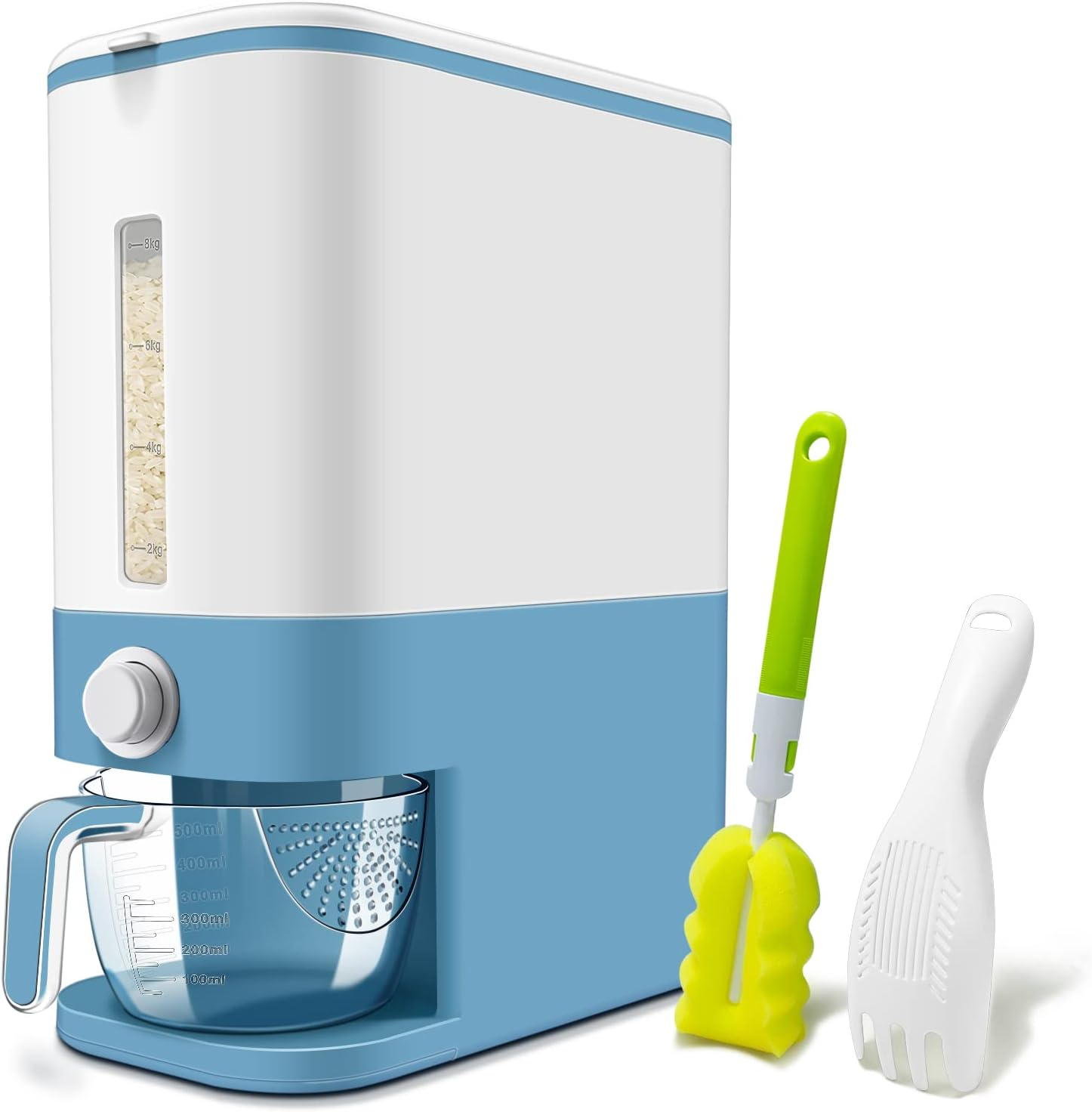 Lenwi 22 Lbs Rice Dispenser, Large Dry Food Storage Container with Measuring Cup & Time Scale, Food Dispenser Kitchen Organization and Pantry Store for Cereal Dry Food (Green)