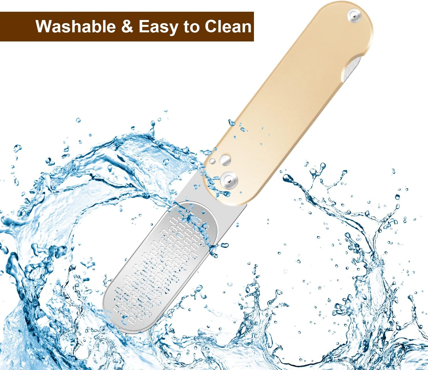 Foot File Callus Remover, 3-In-1 Stainless Steel Foot Scraper for Pedicure, Foot Rasp Callus Remover for Callus Removal, Cracked Feet, Foot Care (Champagne-F6D) image number 5