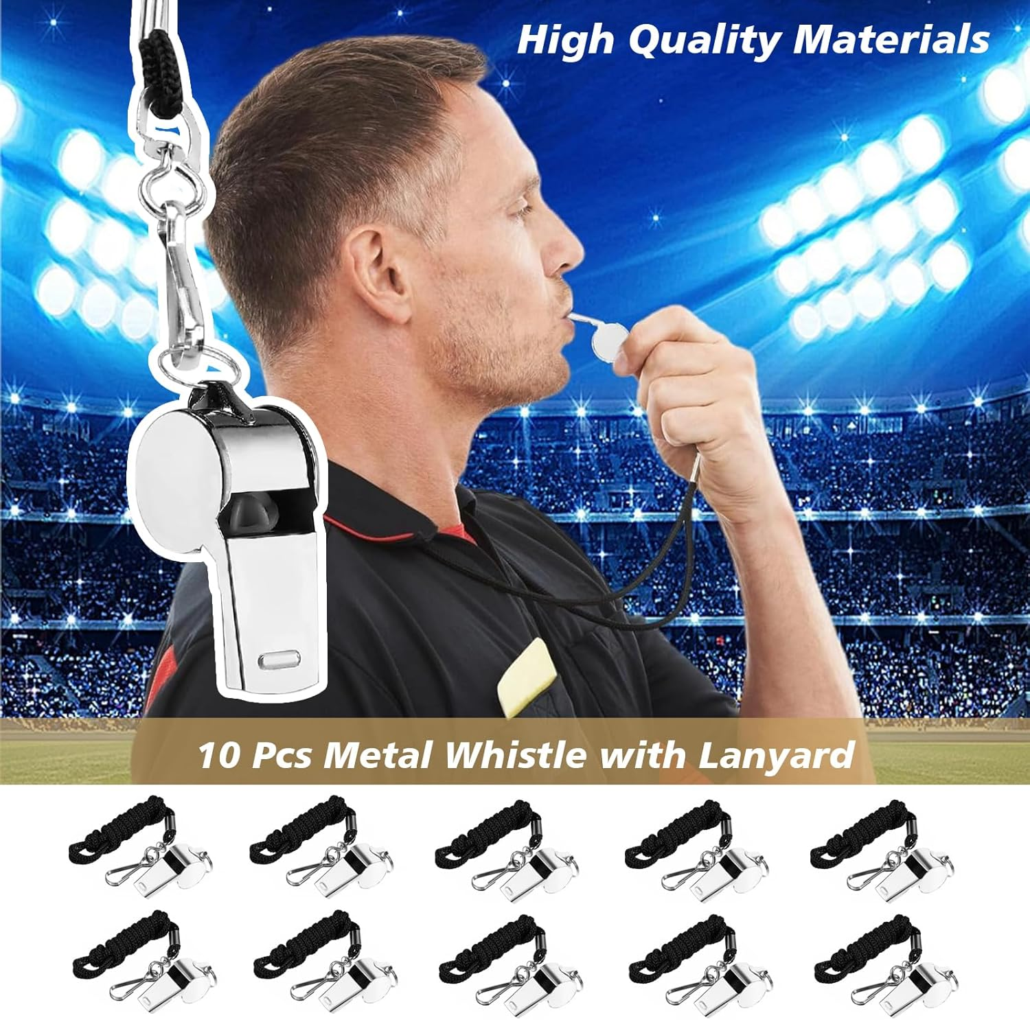 10 Pcs Metal Whistle with Lanyard &ndash; Loud & Crisp Sound Sports Whistles for Referees, Coaches, Teachers, Police, Survival, Training, Outdoor Sports, Gym, Lifeguard, Safety, Dog Training image number 1