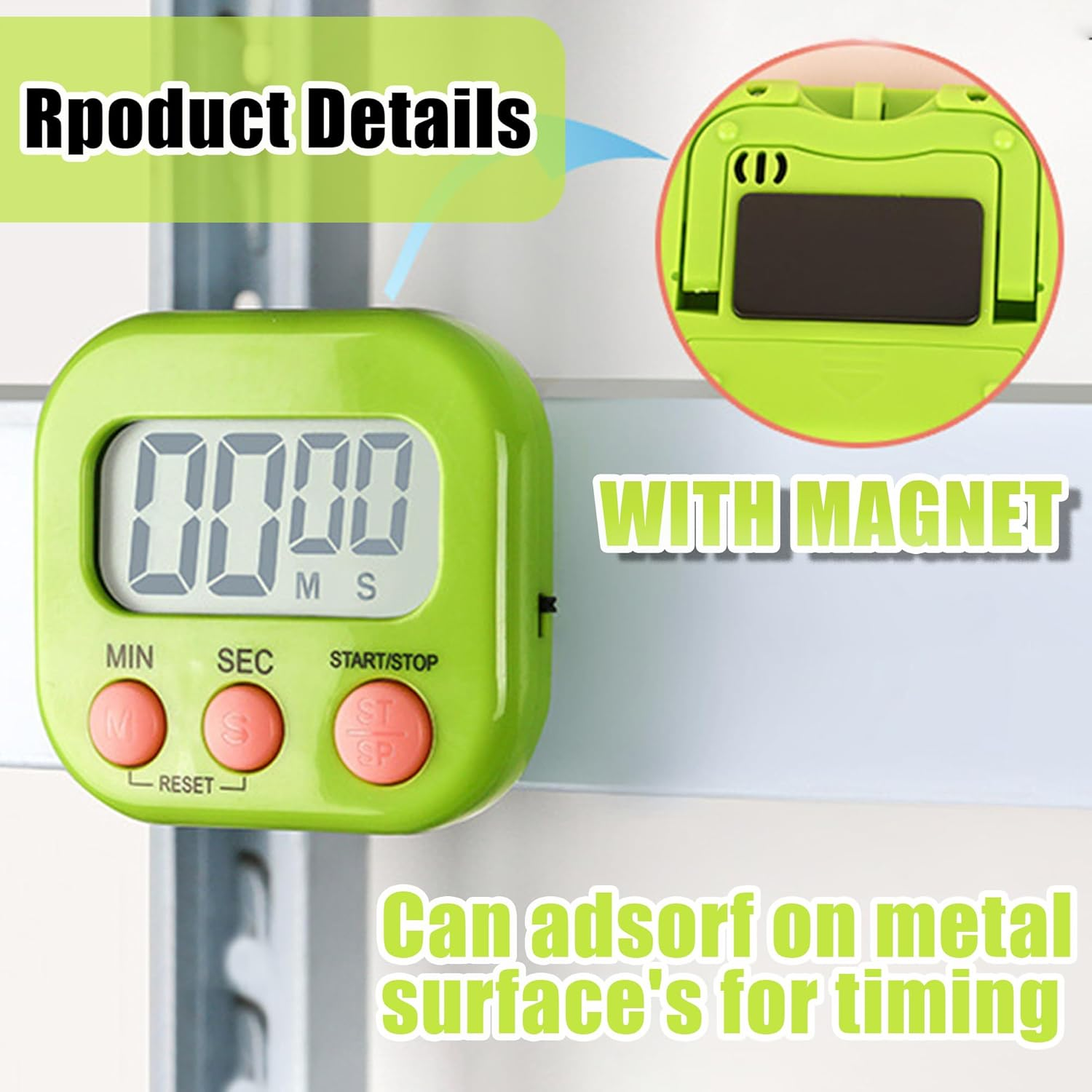 Kitchen Timer, Digital Classroom Timer, Stopwatch, Suitable for Kitchen, Study, Work, Exercise Training, Outdoor Activities (6P Green) image number 4